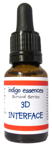 Bottle of Indigo Essences 3D Interface with dropper on a white background