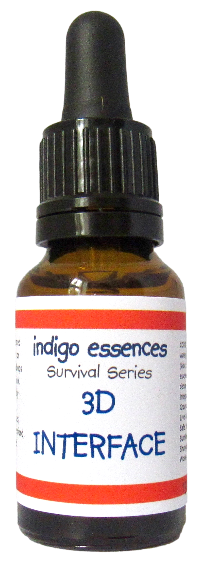 Bottle of Indigo Essences 3D Interface with dropper on a white background