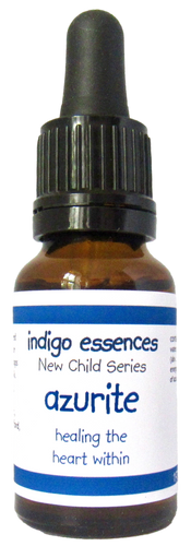 Bottle of indigo essences azurite with a white background