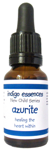 Bottle of indigo essences azurite with a white background