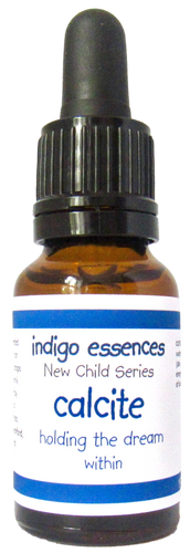Bottle of indigo essences Calcite with dropper on a white background