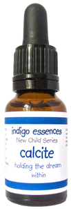 Bottle of indigo essences Calcite with dropper on a white background