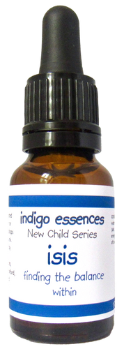 Bottle of indigo essences New Child Series Isis on a white background