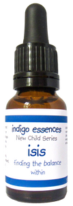 Bottle of indigo essences New Child Series Isis on a white background