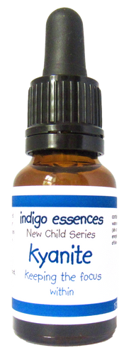 Bottle of indigo essences Kyanite New Child Series on a white background
