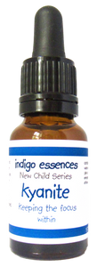 Bottle of indigo essences Kyanite New Child Series on a white background