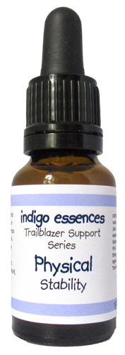 Bottle of indigo essences with a dropper labeled 'Physical Stability' on a white background