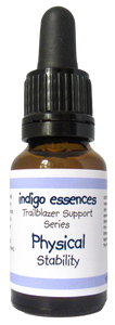 Bottle of indigo essences with a dropper labeled 'Physical Stability' on a white background