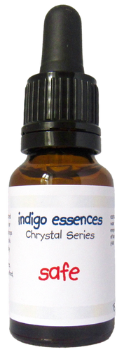 Bottle of indigo essences Chrysalis Series safe with a dropper on a white background