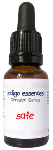 Bottle of indigo essences Chrysalis Series safe with a dropper on a white background