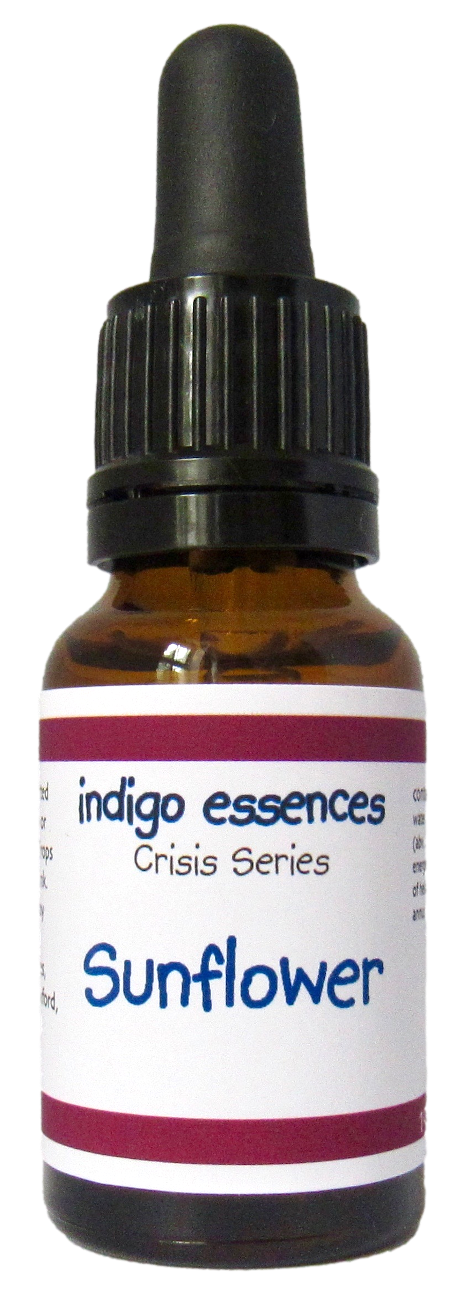 Bottle of indigo essences Sunflower essence on a white background